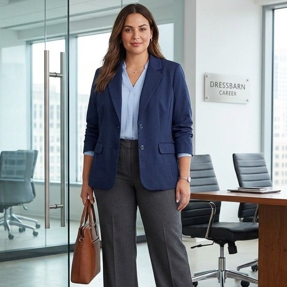Dressbarn Blazer Women 14W Navy Blue 2-Button Lined Professional Career NEW NWT